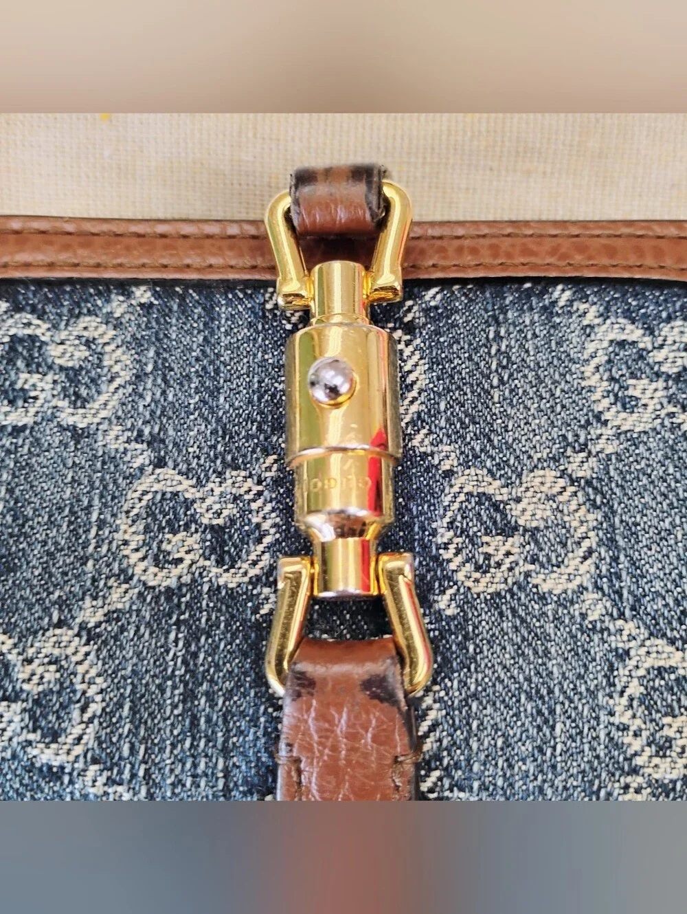 EUC Gucci Denim Monogram Wallet with Brown Leather Trim GHW - Picture 3 of 14